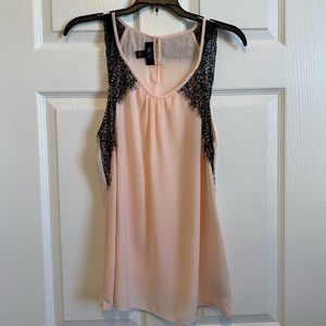 BCX Sheer Pink and Black Lace Top (L)